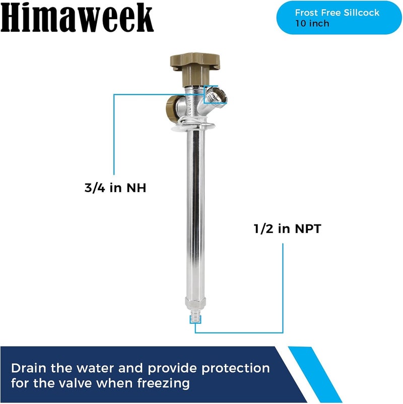 Himaweek 12-inch Anti-Siphon Frost Free Sillcock, Quater Turn 3/4-Inch Hose Bibb x 1/2-Inch PEX End,No Lead Brass Valve Frost Proof Outdoor Faucet Spigot - Image 3